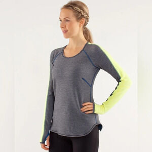 Lululemon Runder Under Long Sleeve Limitless Blue/Heathered Coal/Yellow 8